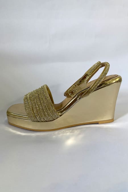 Shop_Ciel_Gold Rhinestones The Juliana Embellished Wedges _Online_at_Aza_Fashions