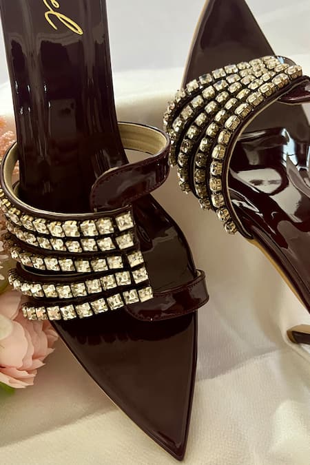 Ciel_Maroon Crystals The Noir Embellished Heels _Online_at_Aza_Fashions