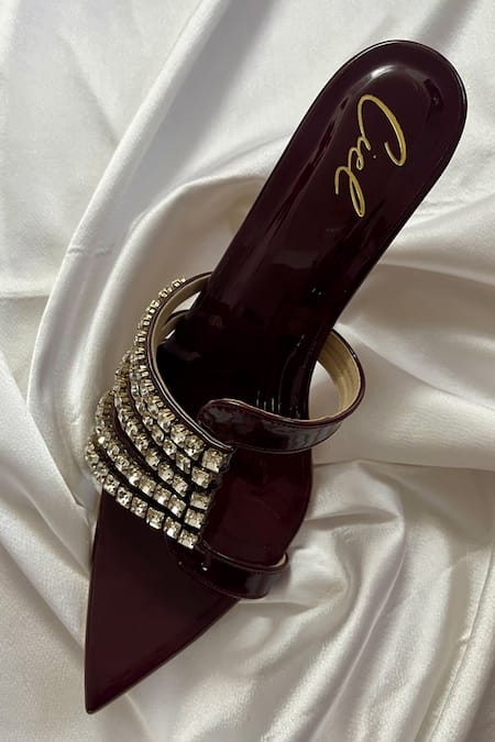 Buy_Ciel_Maroon Crystals The Noir Embellished Heels _Online_at_Aza_Fashions