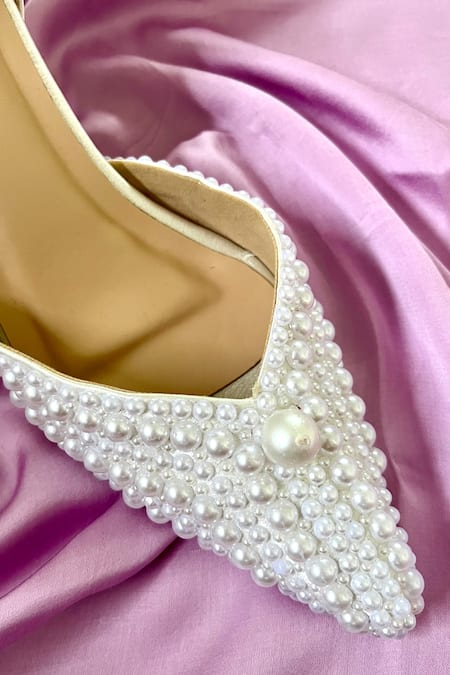 Ciel White Pearls The Snow Embellished Heels Online at Aza Fashions Ciel_White Pearls The Snow Embellished Heels _Online_at_Aza_Fashions