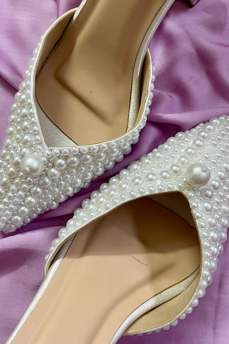 Shop Ciel White Pearls The Snow Embellished Heels Online at Aza Fashions Shop_Ciel_White Pearls The Snow Embellished Heels _Online_at_Aza_Fashions