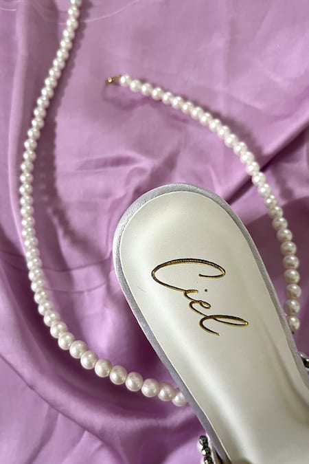 Buy_Ciel_Grey Pearls, Crystals The Aveline Border Heels _Online_at_Aza_Fashions