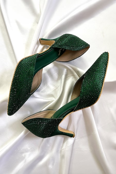Ciel_Green Stones Tapered Toe Embellished Heels _at_Aza_Fashions