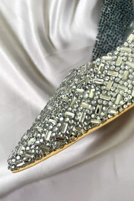 Buy_Ciel_Silver Cut Work, Stones The Celestial Embellished Heels _Online_at_Aza_Fashions