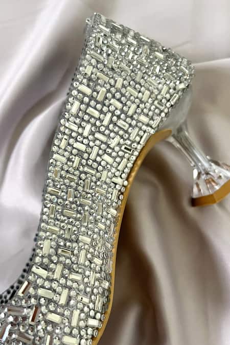 Shop_Ciel_Silver Cut Work, Stones The Celestial Embellished Heels _Online_at_Aza_Fashions
