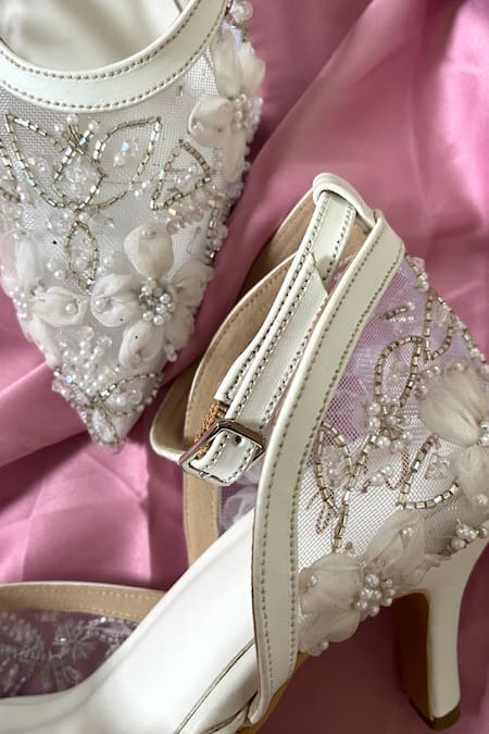 Ciel_White Cut Work, Pearls The Florist Embellished Heels _at_Aza_Fashions