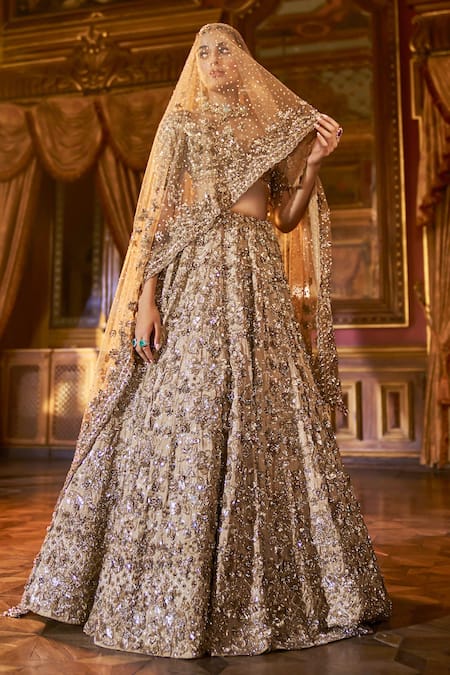 Buy Seema Gujral Gold Tissue, Net, Silk Sequins, Beads, Floral Patchwork Bridal Lehenga Set Online at Aza Fashions Buy_Seema Gujral_Gold Tissue, Net, Silk Sequins, Beads, Floral Patchwork Bridal Lehenga Set _Online_at_Aza_Fashions