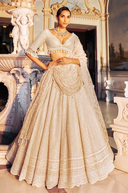 Seema Gujral Pearl Embroidered Bridal Lehenga Set 