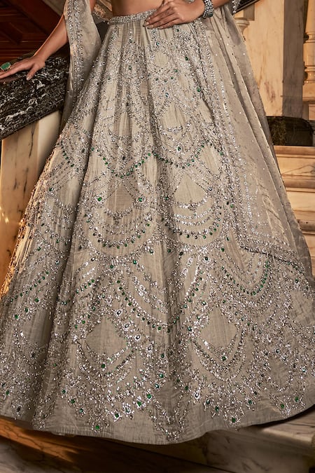 Buy_Seema Gujral_Gold Tissue, Silk, Organza Crystals, Sequins, Chandelier Bridal Lehenga Set _Online_at_Aza_Fashions