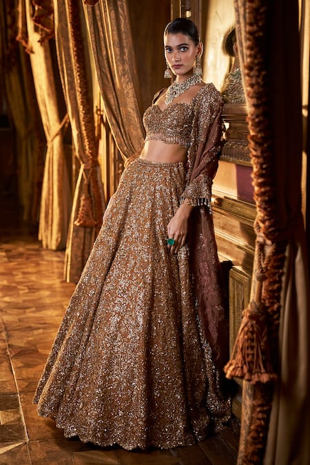 Seema Gujral Yellow Tissue, Organza Crystals, Sequins, Beads, Embroidery Bridal Lehenga Set Online at Aza Fashions Seema Gujral_Yellow Tissue, Organza Crystals, Sequins, Beads, Embroidery Bridal Lehenga Set _Online_at_Aza_Fashions