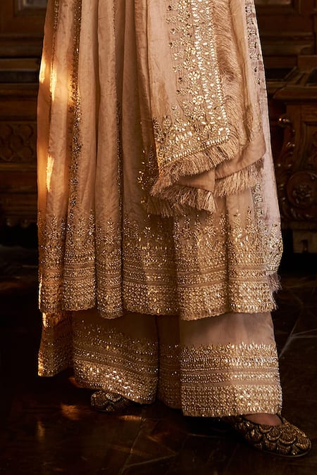 Buy Seema Gujral Peach Tissue, Silk Gota Patti, Sequins, Floral Embroidered Anarkali Palazzo Set Online at Aza Fashions Buy_Seema Gujral_Peach Tissue, Silk Gota Patti, Sequins, Floral Embroidered Anarkali Palazzo Set _Online_at_Aza_Fashions