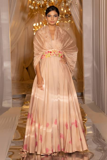 ISLIE BY PRIYA JAIN Sequin Embellished Cape Gown With Belt 