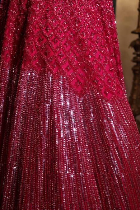 Shop Isa By Dolly Wahal Pink Net Beads, Feathers, Sequins Crystal Embellished Bridal Lehenga Set Online at Aza Fashions Shop_Isa By Dolly Wahal_Pink Net Beads, Feathers, Sequins Crystal Embellished Bridal Lehenga Set _Online_at_Aza_Fashions