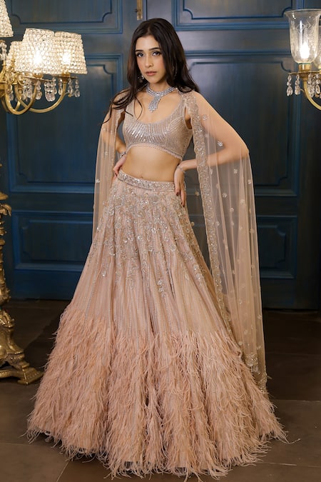 Isa By Dolly Wahal Sequin Feather Embellished Bridal Lehenga Set 