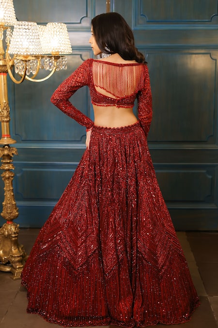 Isa By Dolly Wahal Rida Sequin Embellished Chevron Bridal Lehenga Set 
