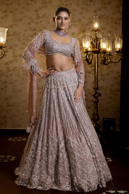 Isa By Dolly Wahal Afra Floral Chevron Sequin Embellished Bridal Lehenga Set 