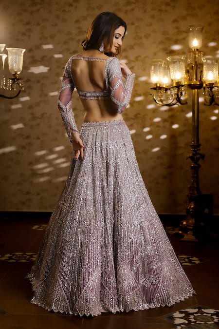 Isa By Dolly Wahal Floral Cluster Crystal Embellished Bridal Lehenga Set 