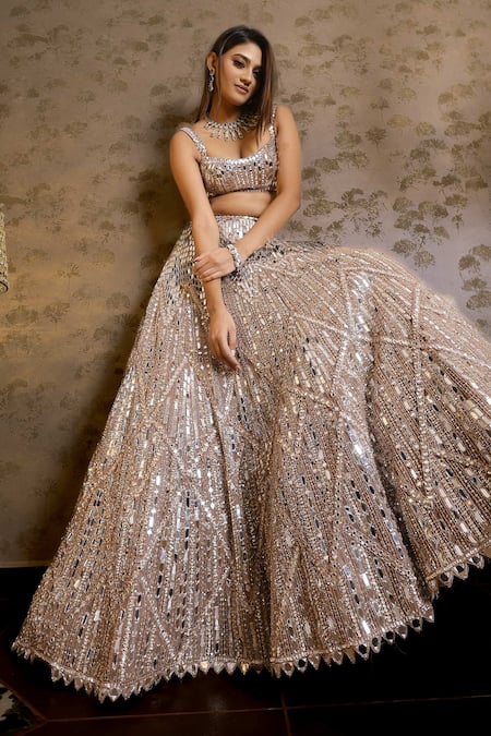 Isa By Dolly Wahal Mirrorwork Embellished Geometric Lehenga Set 