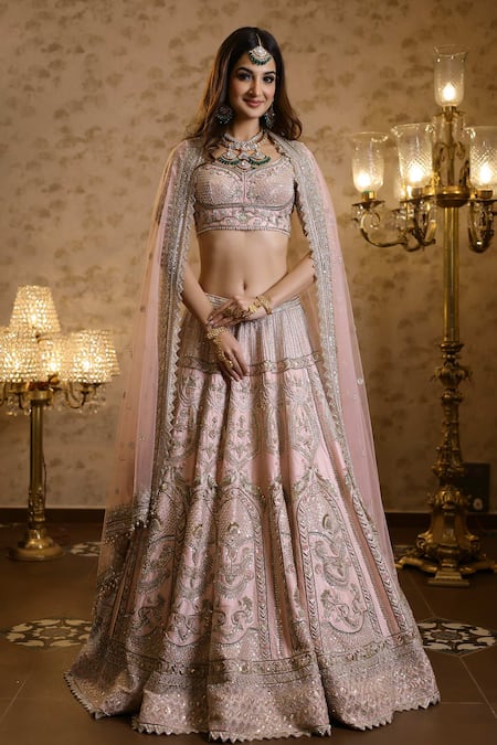 Isa By Dolly Wahal Zardozi Embroidered Floral Bridal Lehenga Set 