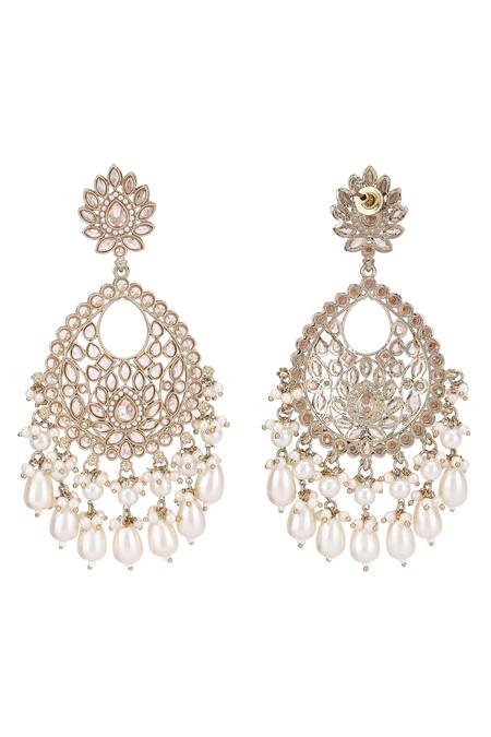Auraa Trends_White Pearls Kundan Studded Chandbali Earrings With Maangtikka _at_Aza_Fashions