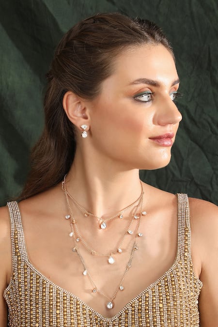 Auraa Trends Stone Embellished Layered Necklace Set 