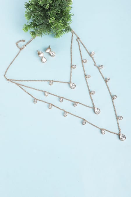 Auraa Trends Stone Embellished Layered Necklace Set 