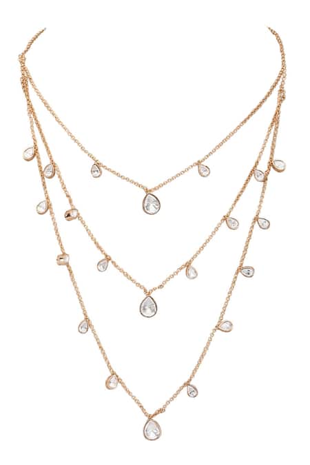 Auraa Trends_Gold Plated Stones Embellished Layered Necklace Set _at_Aza_Fashions
