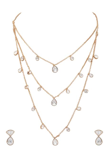 Buy Auraa Trends Gold Plated Stones Embellished Layered Necklace Set Buy_Auraa Trends_Gold Plated Stones Embellished Layered Necklace Set