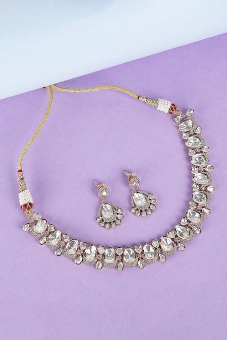 Auraa Trends geometric Carved Embellished Necklace Set