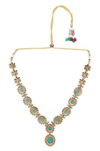 Auraa Trends_Green Crystals, Stones Floret Carved Necklace Set _at_Aza_Fashions
