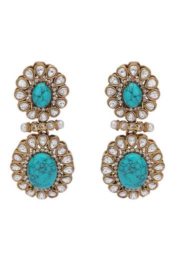 Buy_Auraa Trends_Green Crystals, Stones Floret Carved Necklace Set 
