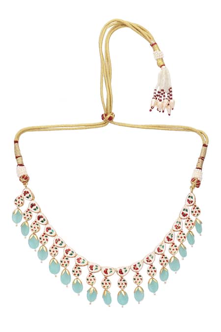 Shop_Auraa Trends_Green Crystals, Stones Drop Embellished Choker Set _Online_at_Aza_Fashions