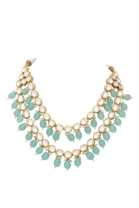 Auraa Trends_Green Crystals, Stones Embellished Layered Necklace Set _Online_at_Aza_Fashions