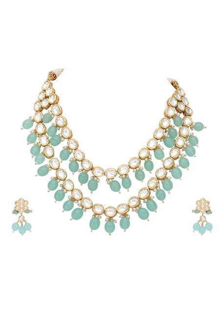 Buy Auraa Trends Green Crystals, Stones Embellished Layered Necklace Set Online at Aza Fashions Buy_Auraa Trends_Green Crystals, Stones Embellished Layered Necklace Set _Online_at_Aza_Fashions