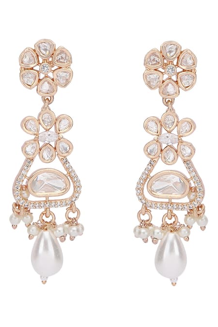 Buy_Auraa Trends_White Crystals Floral Carved Jewellery Set 