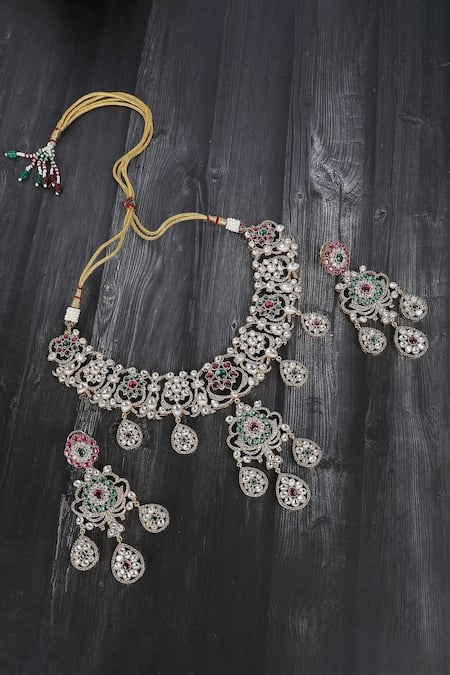 Auraa Trends Floral Swirl Stone Studded Necklace Set 