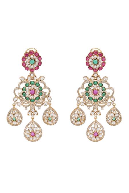 Buy_Auraa Trends_Multi Color Crystals, Stones Floral Swirl Studded Necklace Set _Online_at_Aza_Fashions