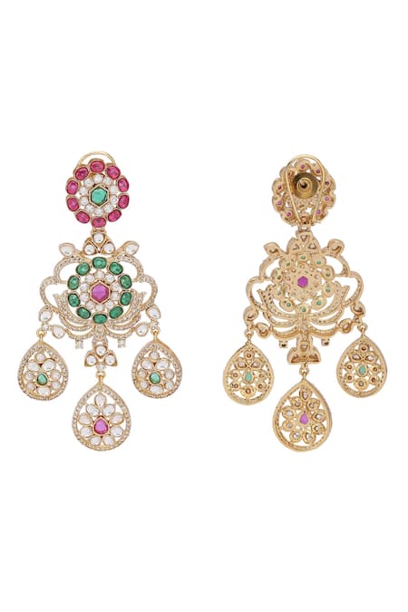 Shop_Auraa Trends_Multi Color Crystals, Stones Floral Swirl Studded Necklace Set _Online_at_Aza_Fashions