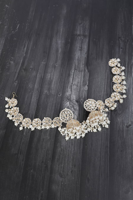 Shop Auraa Trends Gold Plated Clear Crystal Studded Jhumkas at Aza Fashions Shop_Auraa Trends_Gold Plated Clear Crystal Studded Jhumkas _at_Aza_Fashions