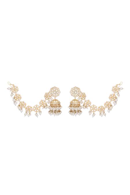 Auraa Trends_Gold Plated Clear Crystal Studded Jhumkas _Online_at_Aza_Fashions