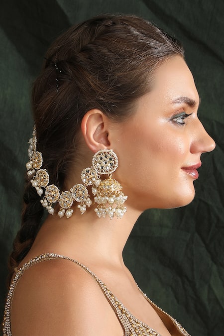 Shop_Auraa Trends_Gold Plated Clear Crystal Studded Jhumkas _Online_at_Aza_Fashions