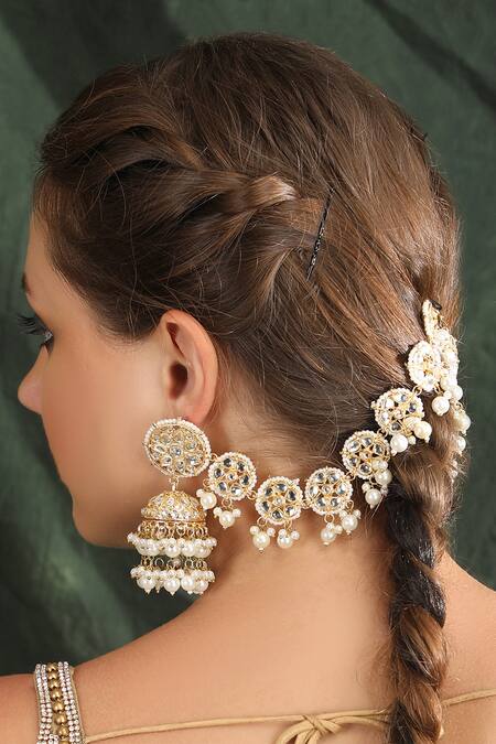 Auraa Trends_Gold Plated Clear Crystal Studded Jhumkas _at_Aza_Fashions