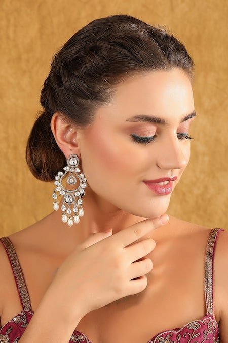 Auraa Trends Crystal Studded Pearl Drop Chandbalis 