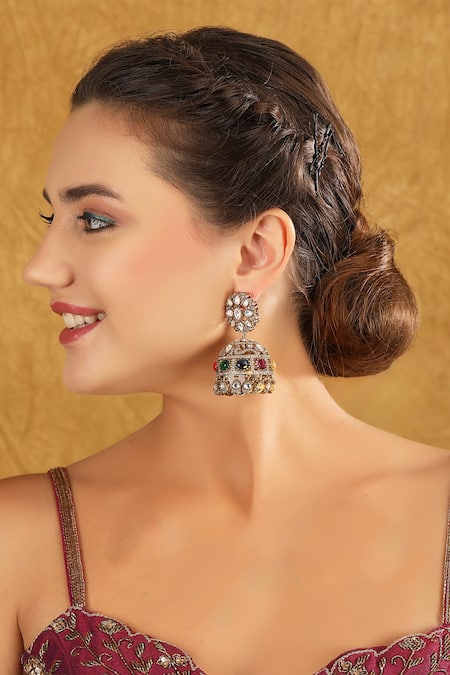 Auraa Trends Stone Studded Floral Jhumkas 