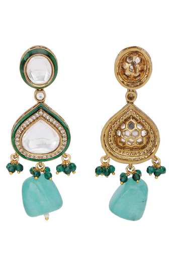 Buy_Auraa Trends_Green Crystals, Stones, Beads Studded Tasselled Layered Necklace Set 