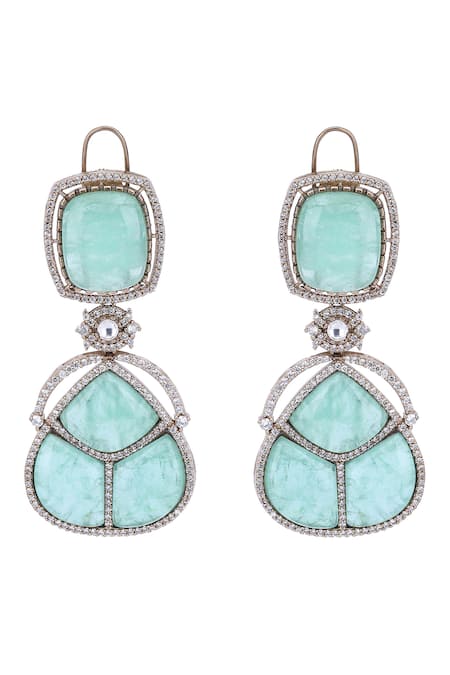 Auraa Trends_Green Crystals, Stones Embellished Drop Earrings _Online_at_Aza_Fashions