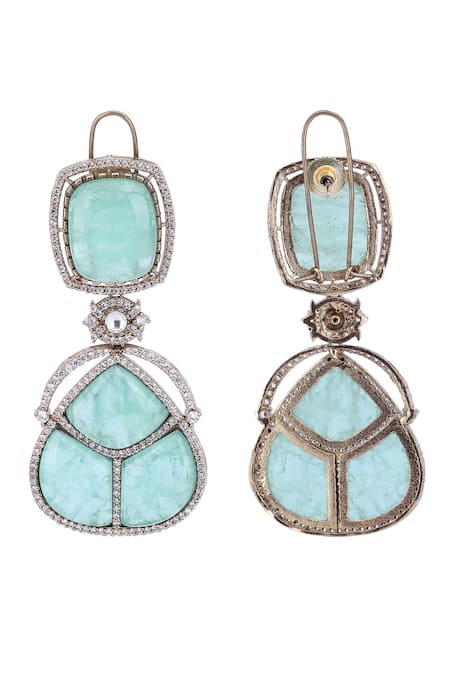 Buy_Auraa Trends_Green Crystals, Stones Embellished Drop Earrings _Online_at_Aza_Fashions