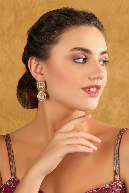 Auraa Trends Gold Plated Crystal Embellished Drop Pattern Earrings 