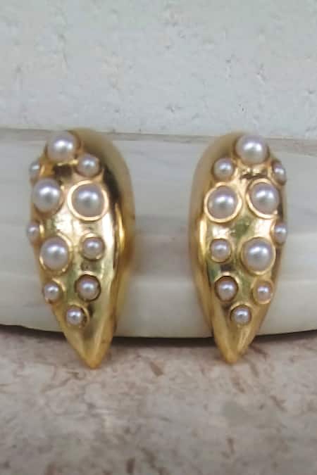 Shop Bblingg Gold Plated Pearls Embellished Studs at Aza Fashions Shop_Bblingg_Gold Plated Pearls Embellished Studs _at_Aza_Fashions