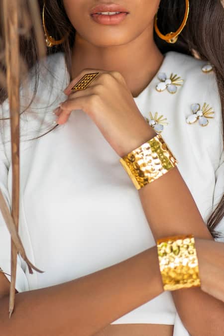 Bblingg Gold Plated Baro Textured Cuff Online at Aza Fashions Bblingg_Gold Plated Baro Textured Cuff _Online_at_Aza_Fashions